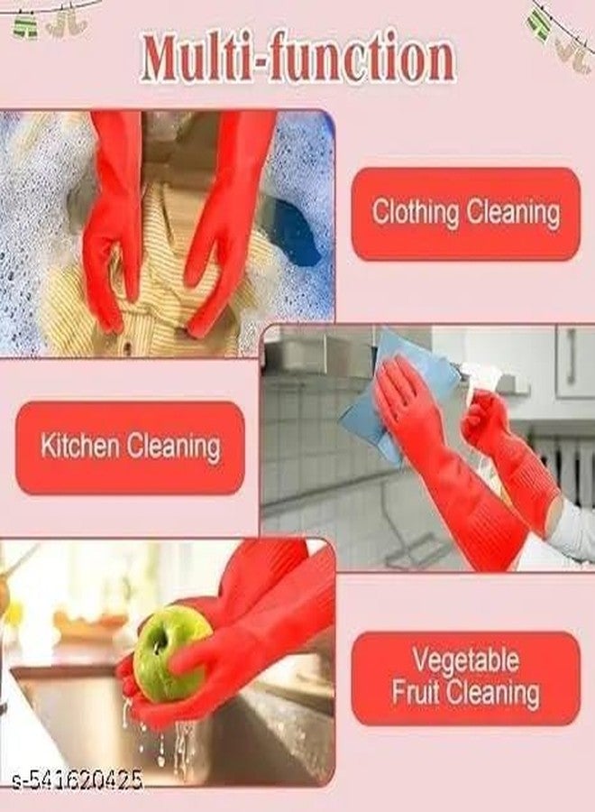 MPR4 Rubber | Reusable | Heavy Duty | Hand Gloves For Dishwashing | Gardening | Kitchen Cleaning Non-Slippery kitchen | Food Processing | Industrial Long Elbow Length Red and Pink, 3 Pairs - Image 4